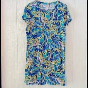 Stella Parker Women’s Size L Chest Pocket T Shirt Cotton Dress Tropical Teal